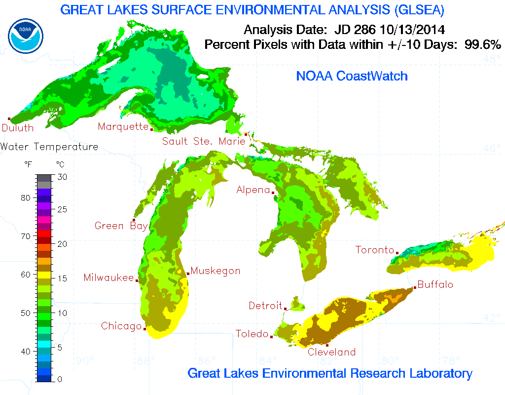 Water temperature of the Great Lakes is over 6 degrees colder than last ...