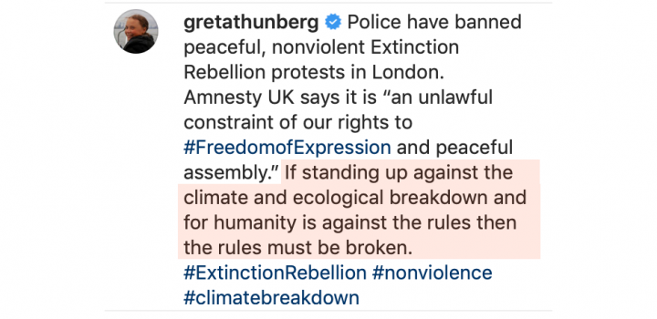 Greta Thunberg urging lawbreaking