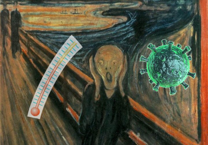 Man at bridge holding head with hands and screaming