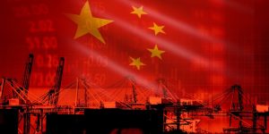 China trade war economy conflict tax business finance / china stock market exchange graph chart money crisis raised taxes on industry container ship in export import logistics