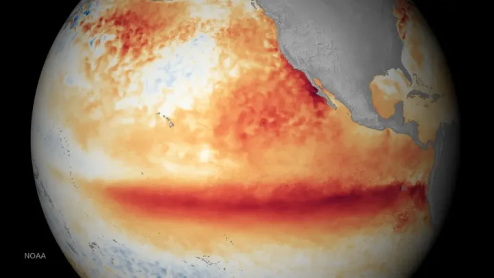 NOAA Satellite image showing El Nino sea surface temperature departure from normal on 2015.11.12