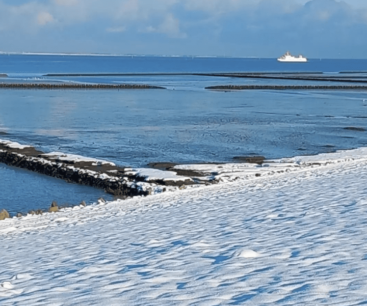 Rare early December snow at the German North Sea coast, December 2, 2023. Photo: P. Gosselin