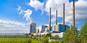 Grosskrotzenburg, Hesse, Germany - September 15, 2011: A working fossil-fuel power station. The Power station called Staudinger Kraftwerk, operator: EON Group.
