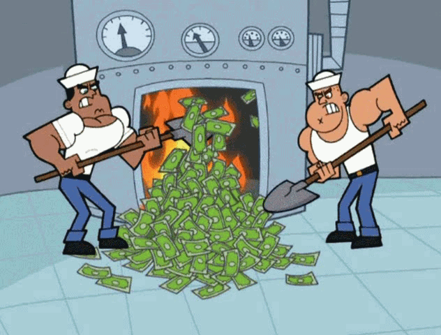 shoveling money into furnace