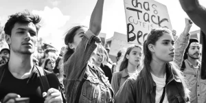 charlesrotter_climate_protestors_black_and_white_midjourney