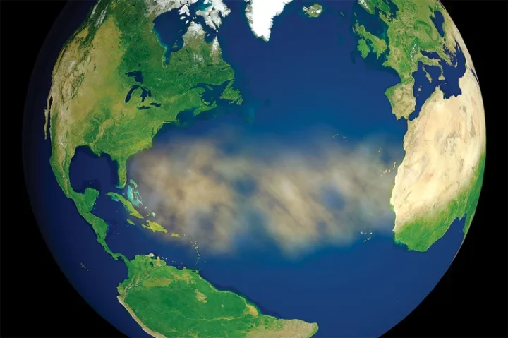 dust from the Sahara as seen from space - artist rendering.