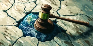 charlesrotter_a_judges_gavel_striking_down_on_a_cracked_Earth_midjourney