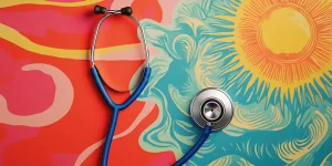 charlesrotter_a_stethoscope_with_weather_icons_sun_rain_snow_midjourney