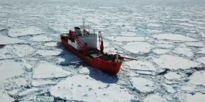 a Ice enpalled naldo, ice breaking ship.
