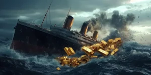 charlesrotter_throwing_gold_bars_off_a_sinking_titanic_midjourney