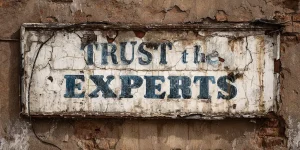 charlesrotter_A_weathered_cracked_sign_or_billboard_reading_experts midjourney