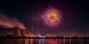 charlesrotter_Fireworks_Over_a_Nuclear_Power_Plant_midjourney