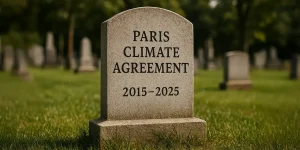 sora gravestone reading Paris Climate Agreement and 2015-2025